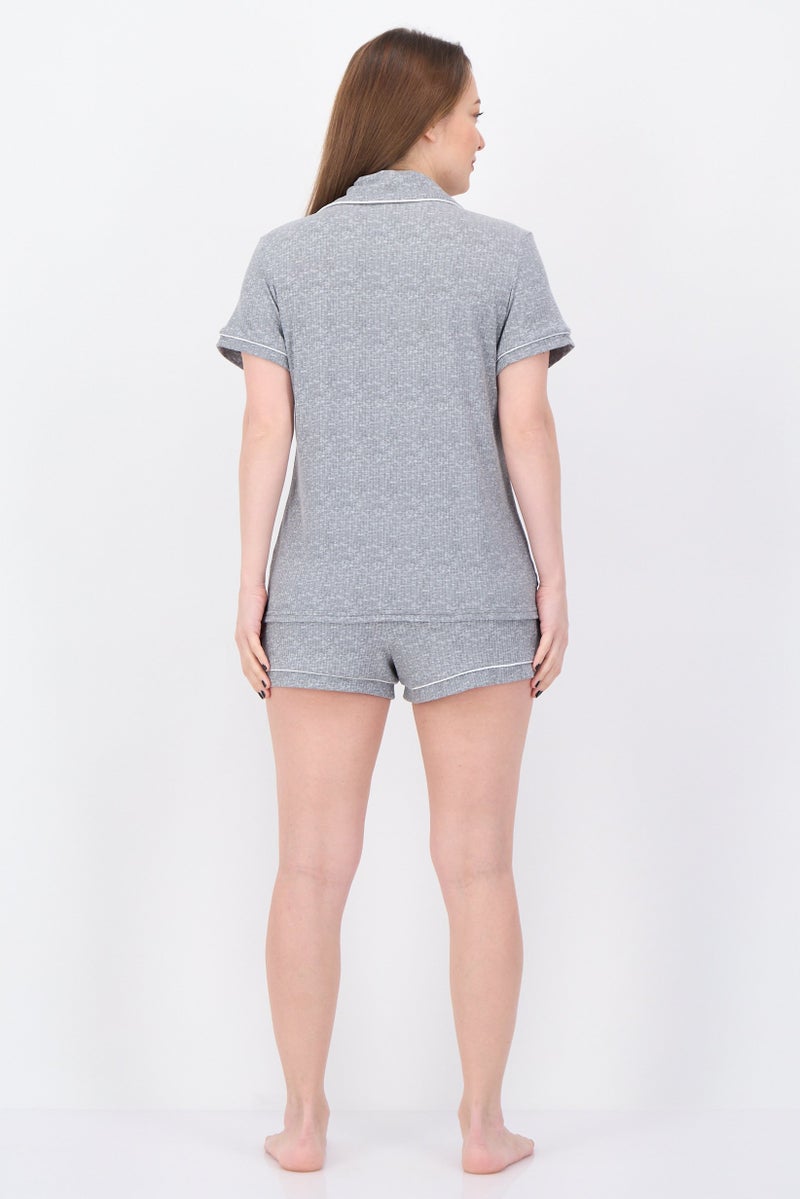 NINE WEST Women 2 Pieces Heather Top And Bottom Pyjama Set, Heather Grey - Image 4